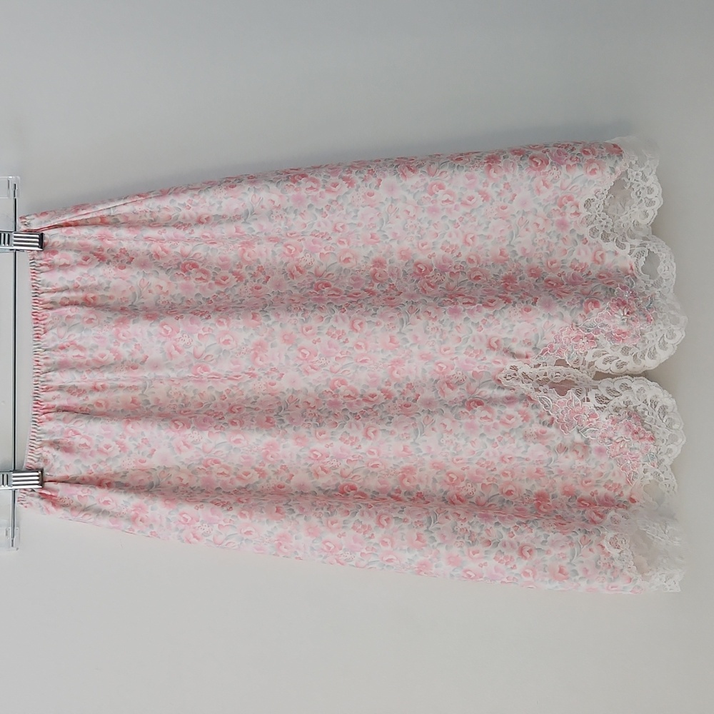 Vintage Sara Beth floral satin slip skirt lace hem‎ size extra small